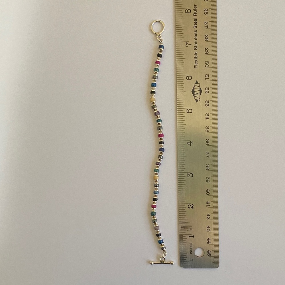 Multicolor Beaded Sterling Silver Toggle Bracelet - image 2